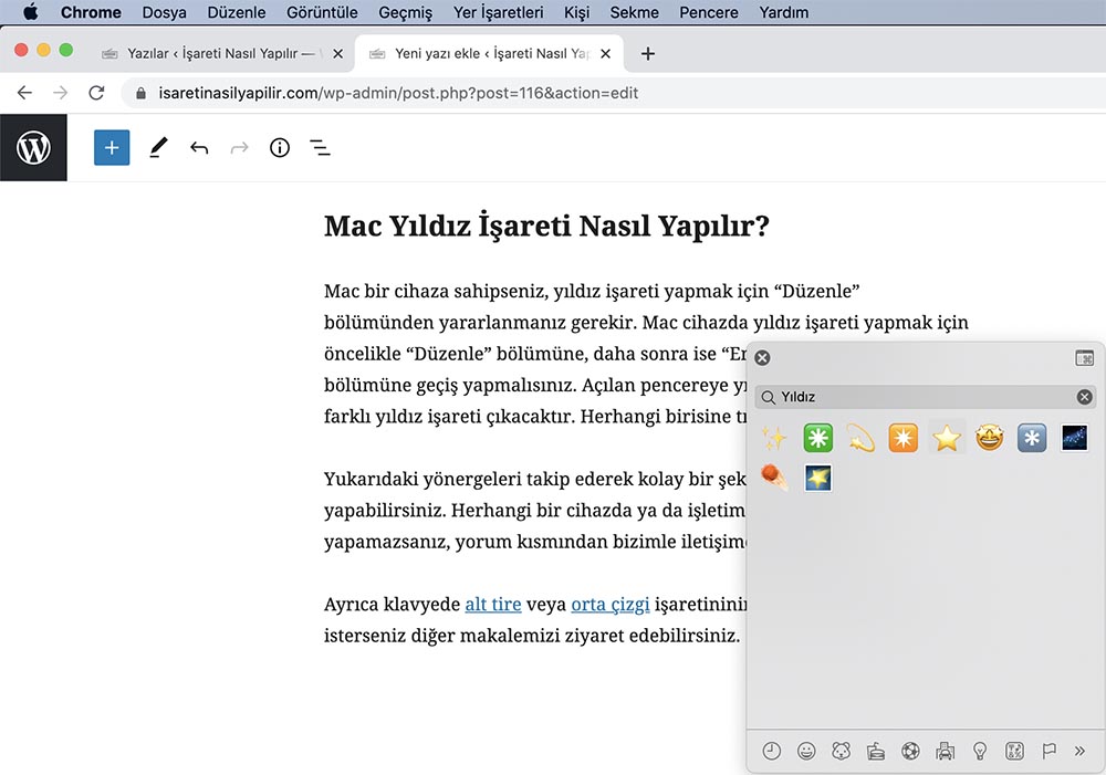mac yıldız işareti