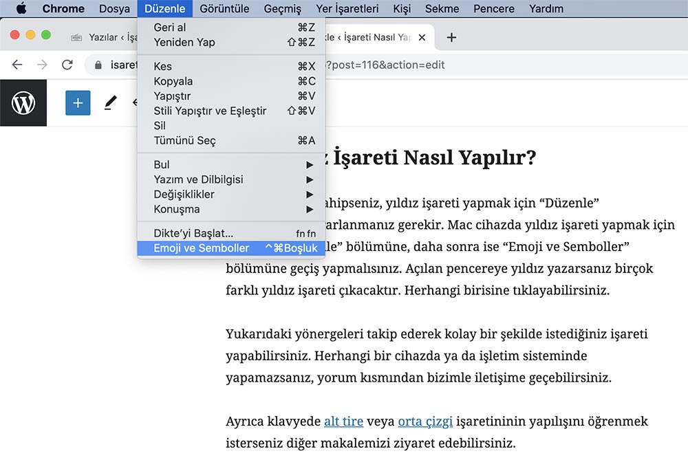 macbook yıldız işareti
