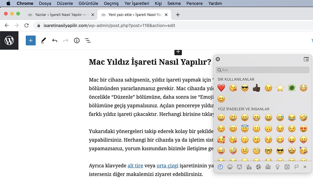 macbook yıldız işareti nasıl yapılır
